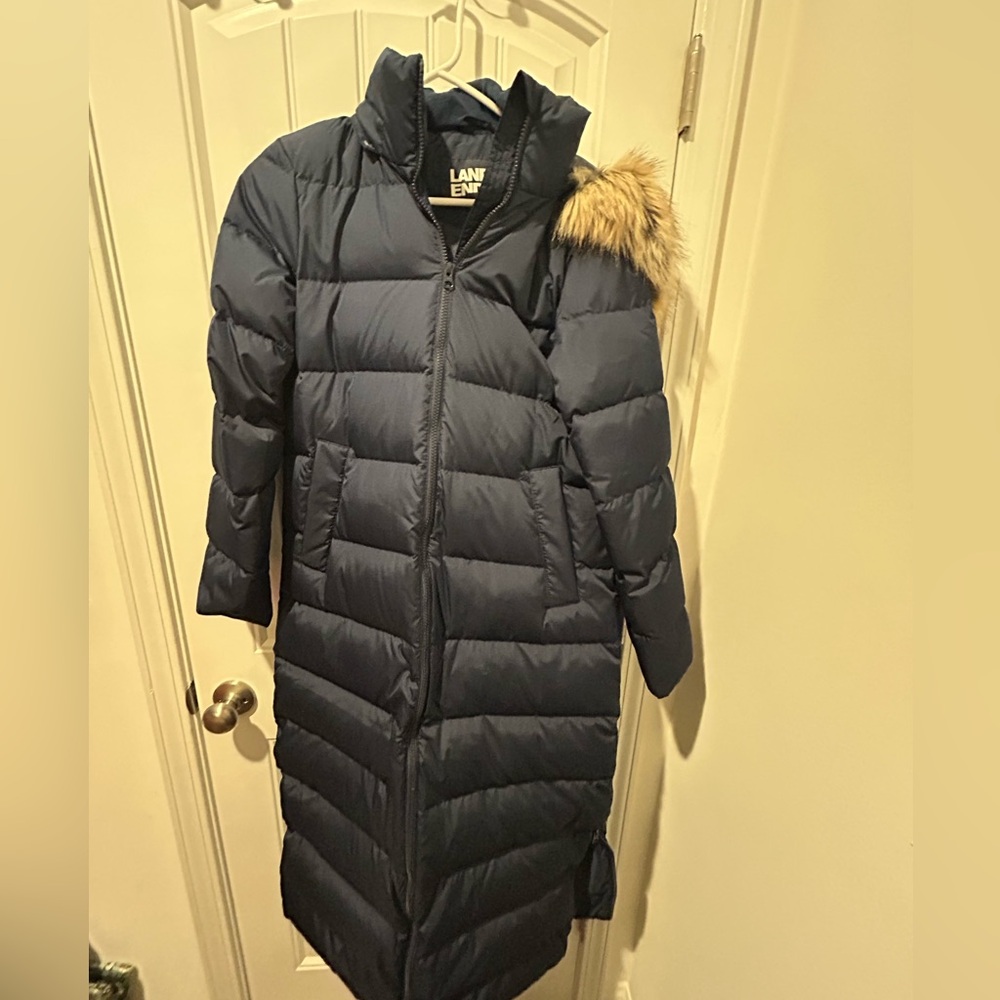 NWOT Lands End long winter down parka puffer coat navy blue XS 2-4 - Picture 9 of 14